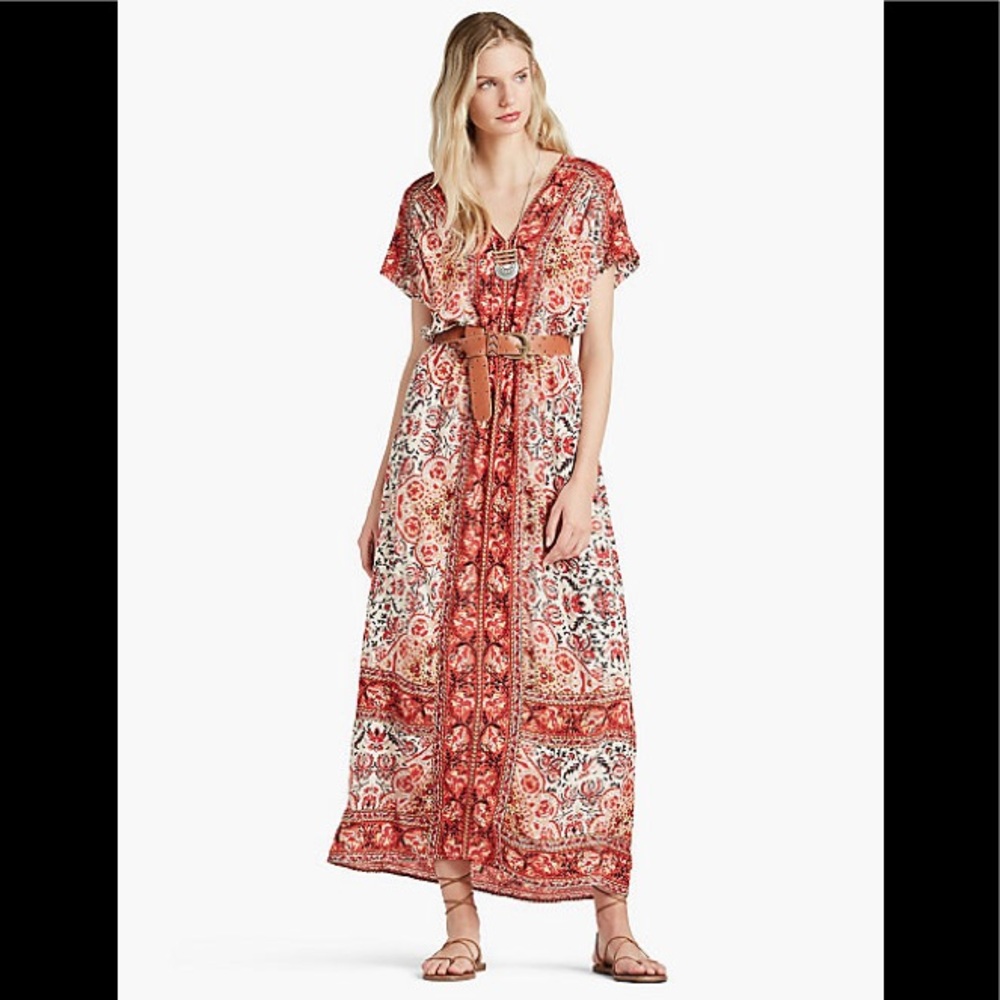 Lucky Brand Peach Scarf Print Maxi Size S